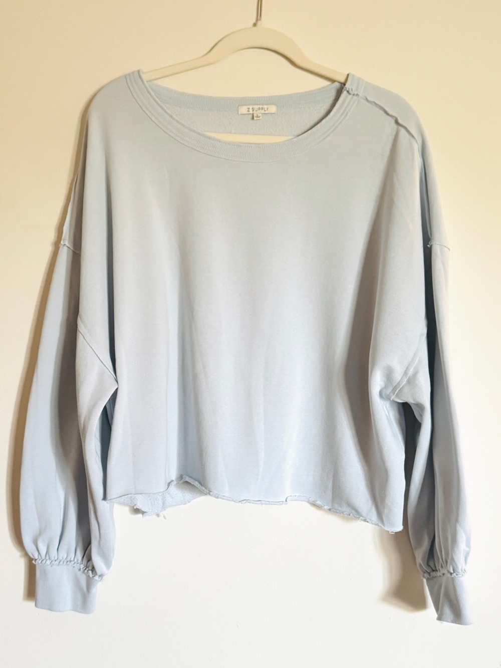 Z Supply Pale Blue Cropped Raw-Hem Sweatshirt